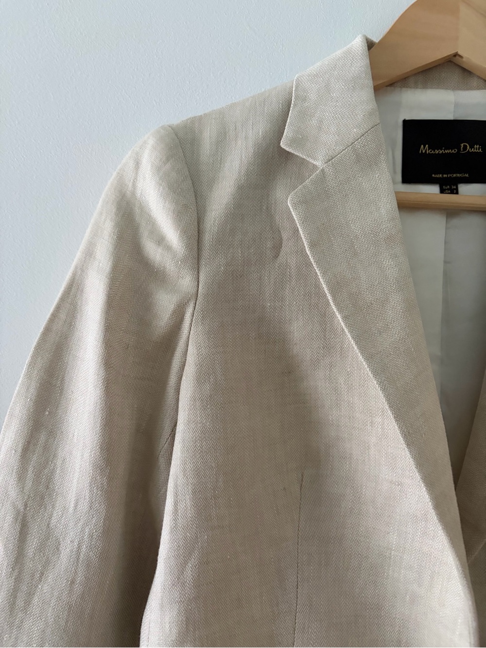 Massimo Dutti Size 2 Beige 100% Linen Blazer Single Button Striped Lining - Picture 4 of 13